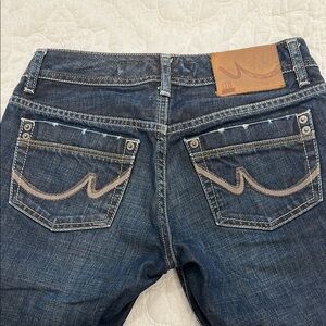 Blue Boot Cut Jeans with Classic Indigo and Natural Fading